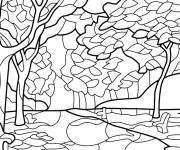 Coloriage Paysage de l'automne en vitrail
