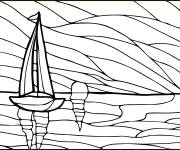 Coloriage Paysage de lever du soleil en vitrail