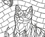 Coloriage Paysage de vitrail repr&eacute;sentant un chat et une papillon