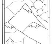 Coloriage Paysage des montagnes en vitrail