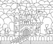 Coloriage Paysage du ch&acirc;teau en vitrail