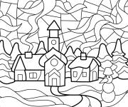 Coloriage Paysage hivertin en vitrail