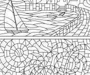 Coloriage Paysage maritime dans un vitrail