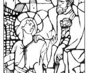 Coloriage P&egrave;re et fils dans l vitrail d'&eacute;glise