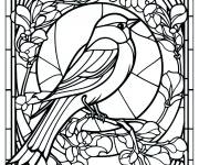Coloriage Petit oiseau formidable en vitrail