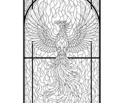 Coloriage Ph&eacute;nix d&eacute;coration en vitrail