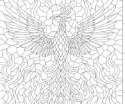 Coloriage Ph&eacute;nix ouvrant ses ailes en vitrail