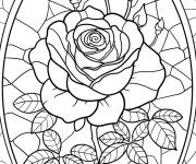 Coloriage Plante rose en vitrail
