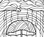 Coloriage Pluie et arc en ciel en vitrail