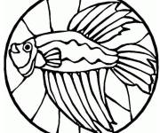 Coloriage Poisson dans un vitrail rond