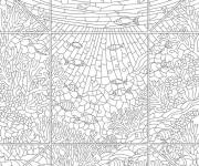 Coloriage Poissons et corail en vitrail
