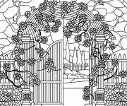 Coloriage Portail en bois en vitrail