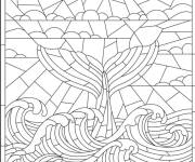 Coloriage Queue de baleine dans une d&eacute;coration en vitrail