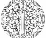 Coloriage Rosace circulaire en vitrail