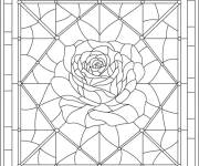 Coloriage Rose dans une d&eacute;coration en vitrail