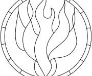 Coloriage et dessins gratuit sainte flamme de la Pentec&ocirc;te en vitrail à imprimer