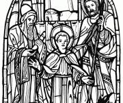 Coloriage Saints dans une d&eacute;coration en vitrail