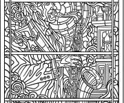Coloriage Saxophoniste en vitrail