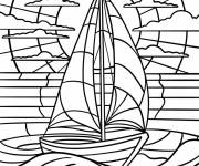 Coloriage Sc&egrave;ne de Voilier glissant sur l'oc&eacute;an en vitrail