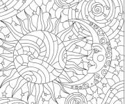 Coloriage Soleil et lune en vitrail