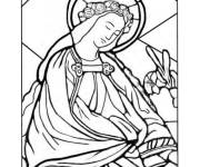 Coloriage Vierge Marie dessin&eacute; dans un vitrail