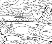 Coloriage Village en &eacute;t&eacute; vitrail