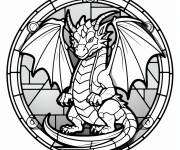 Coloriage Vitrail &agrave; motif de dragon
