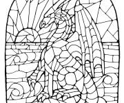 Coloriage Vitrail avec un dragon au repos