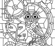 Coloriage Vitrail Chouette en haut de forme