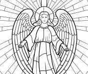 Coloriage Vitrail d'ange debout devant une croix