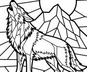 Coloriage Vitrail d'un loup hurlant
