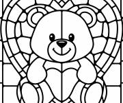 Coloriage Vitrail d'un nounours dans un c&oelig;ur