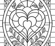Coloriage Vitrail de c&oelig;urs superpos&eacute;s avec feuilles