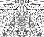 Coloriage Vitrail de Ch&acirc;teau de conte de f&eacute;es