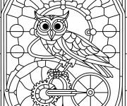 Coloriage Vitrail de Chouette m&eacute;canique
