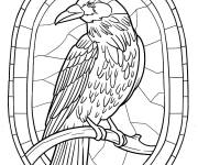 Coloriage Vitrail de corbeau perch&eacute;