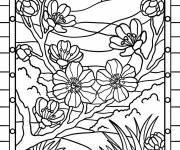 Coloriage Vitrail de Fleurs de cerisier