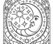 Coloriage Vitrail de la lune en croissant mystique