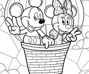 Coloriage Vitrail de Mickey et Minnie en montgolfi&egrave;re