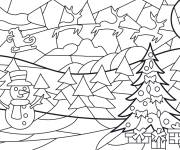 Coloriage Vitrail de paysage de noel
