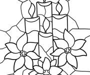 Coloriage Vitrail de quatre bougies avec des fleurs