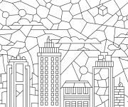 Coloriage Vitrail de ville g&eacute;om&eacute;trique
