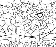 Coloriage Vitrail des amoureux sous l'arbre