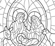 Coloriage Vitrail du paysage de la Cr&egrave;che