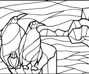 Coloriage Vitrail manchots
