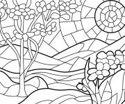 Coloriage Vitrail repr&eacute;sentant le printemps