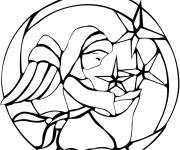 Coloriage et dessins gratuit Vitrail rond d'ange de noel à imprimer