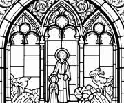 Coloriage Vitraux majestueux de la cath&eacute;drale