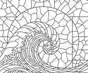 Coloriage Vue de l'oc&eacute;an dans une d&eacute;coration en vitrail
