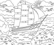 Coloriage Bateau dans l'oc&eacute;an XXL